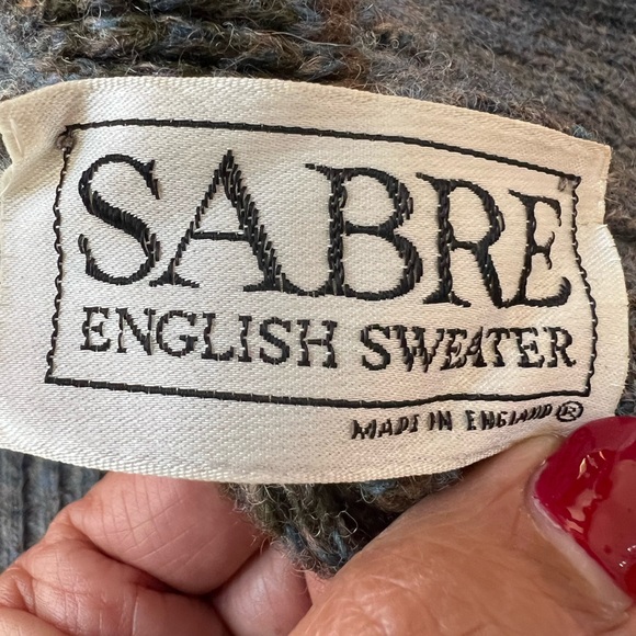 Vintage Sabre English Sweater V-Neck Multi-Tone Knit Pullover Size L - Picture 5 of 5